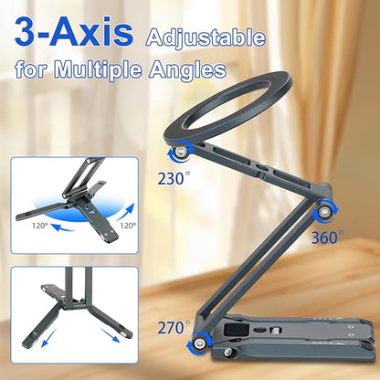 Leftfoto Metal Strong Magnetic Phone Stand 3-Axis Adjustable Foldable Cell Phone Mini Tripod Desk Holder Compatible with iPhone17/Promax16/15 Pro Max/14 Pro/13/12/MagSafe Cases or Android Phones
