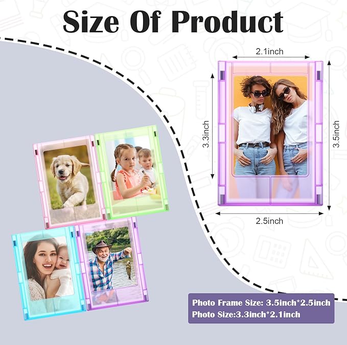 Epakh 20 Packs Magnetic Photo Picture Frame Cute Mini Table Photo Frame Holder 3 Inches Plastic Colorful Picture Display for Fridge Office (Light Tone)