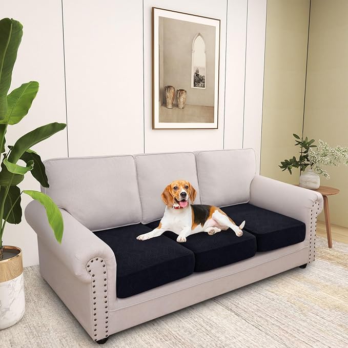 hyha Individual Couch Cushion Covers, Stretch Magic Sofa Seat Cushion Covers Washable, Dog Couch Sofa Slipcover for Pets, Kid with Elastic Bottom(3PC, Black)