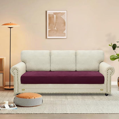MAXIJIN Velvet Stretch Couch Cushion Covers Soft Sofa Cushion Cover Replacement Sofa Seat Cushion Slipcovers Furniture Protector with Elastic Bottom (1 Piece Sofa Cushion Cover, Wine Red)
