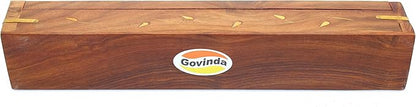 Govinda Wooden Coffin Incense Burner - 12" - Brass Inlays - Storage Compartment - Vines