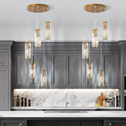 LMQNINE Pendant Light, Gold Modern Pendant Light Fixtures, Mini Crystal Chandeliers, Adjustable 5-Light Pendant Lighting for Kitchen Island Dinning Room Bedroom (Gold 5-Light)…