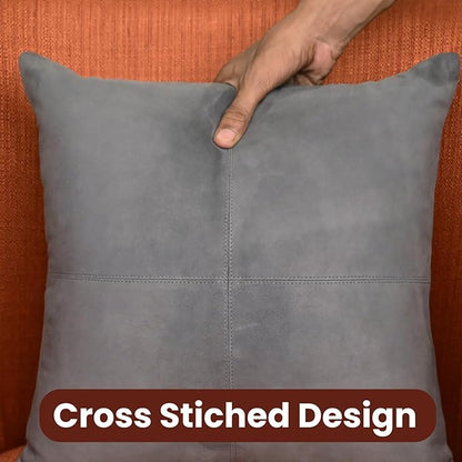 LL LEATHER LOVERS Genuine Suede Leather Pillow Cover, 14x14 Inch Case for Lumbar Throw Couch Pillows, Thick & Soft Cushion Covers for Sofa Bed Home Decor (Suede Grey Plain Pack of 1)