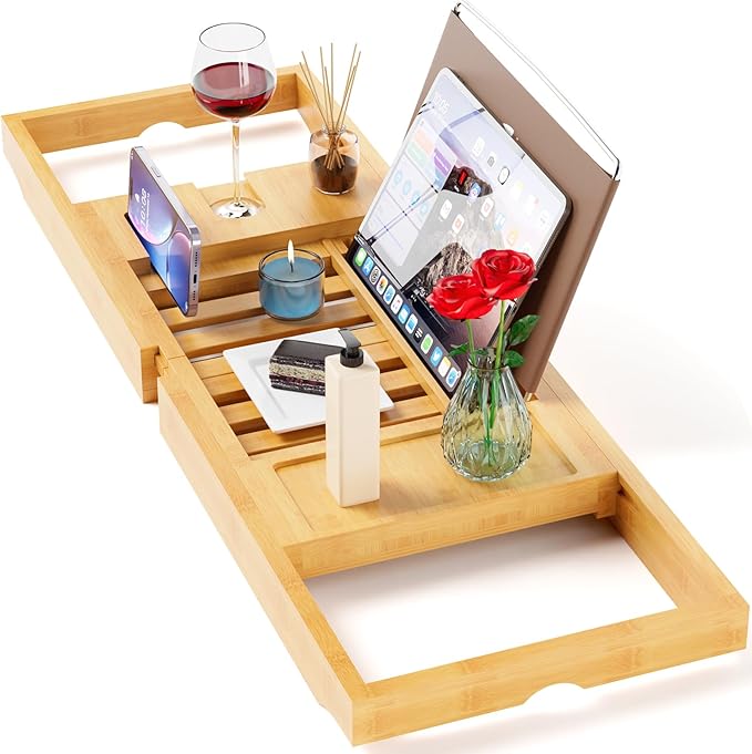 Yirilan Bamboo Bathtub Tray Caddy,Bath Tray，Bamboo