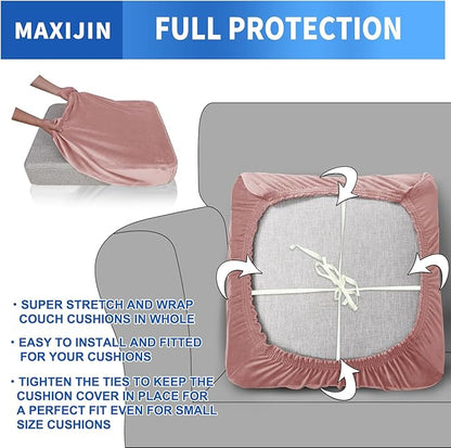 MAXIJIN Velvet Stretch Cushion Cover Fitted Couch Cushion Slipcovers 1 Pack Arm Chair Seat Cushion Cover for Individual Cushion Sofa Chair with Elastic Bottom (Chair Cushion, Dusty Pink)