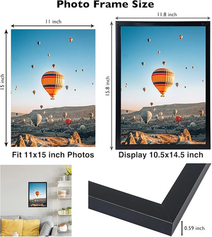 11x15 Black Picture Frame Set of 2, Horizontal and Vertical Formats for Wall Hanging, 11 x 15 Wall Gallery Poster Photo Frames with Shatter Resistant Plexiglass, 2 Pack, Black