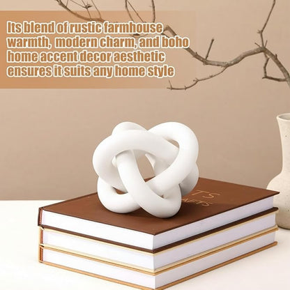 3 Link Wood Knot Decor Rustic Home Décor Accents Hand Carved Coffee Table Decoration, Boho Chain Link Decoration, Modern Shelf, Rustic Objects for Home Living Room Bedroom(White)