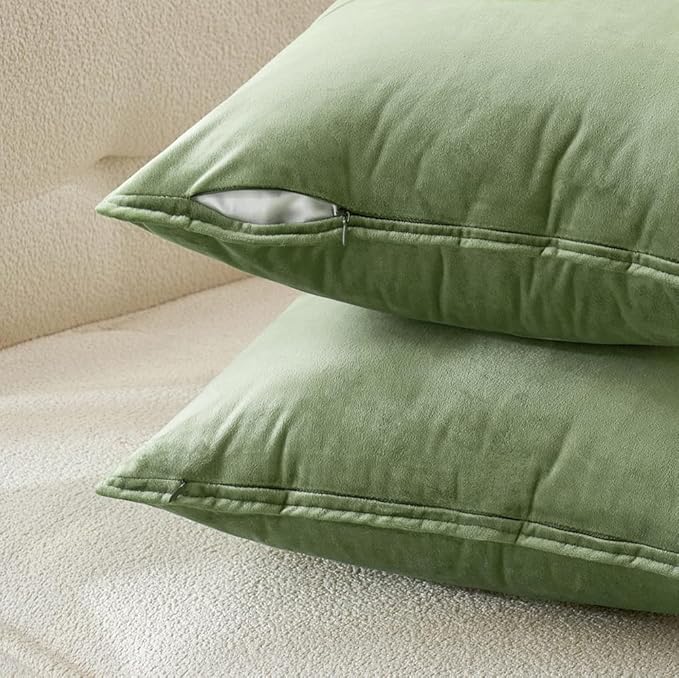 MIULEE Pack of 2 Sage Green Decorative Velvet Throw Pillow Covers Soft Pillowcases Spring Solid Square Cushion Case for Sofa Bedroom Car 18x18 Inch