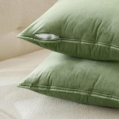 MIULEE Pack of 2 Sage Green Decorative Velvet Throw Pillow Covers Soft Pillowcases Spring Solid Square Cushion Case for Sofa Bedroom Car 12x20 Inch