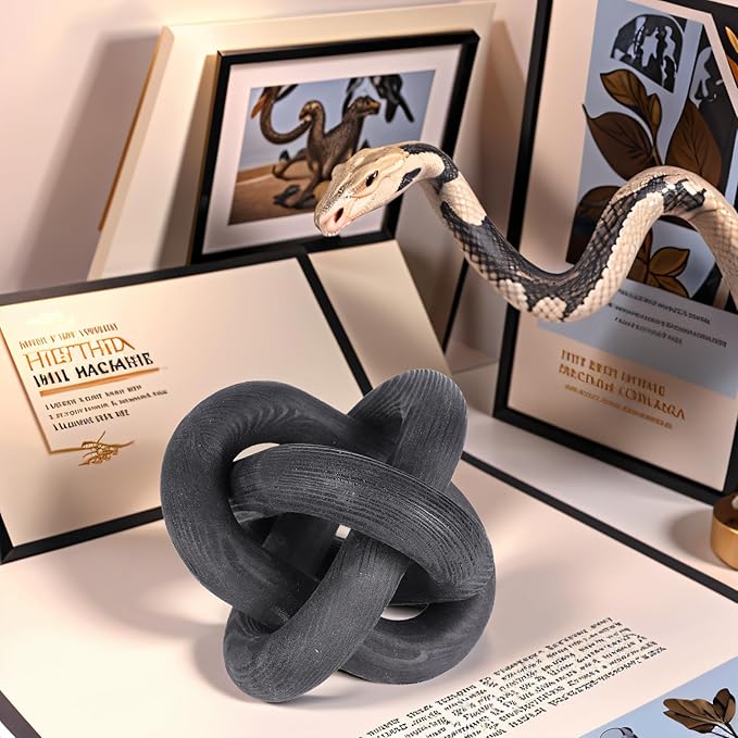 3 Link Hand Carved Wood Knot, Wood Chain Link Decor, Rustic Decorative Objects for Home, Living Room, Bedroom, Coffee Table, Modern Farmhouse Shelf Decor (Black)