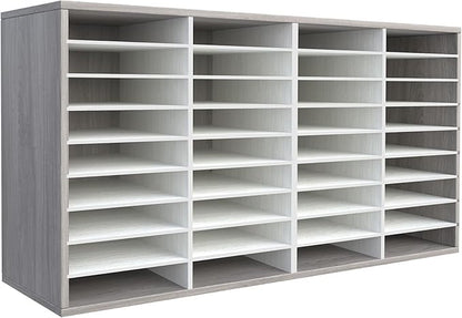 TQVAI Literature Organizer, Heavy Duty 36 Compartments Countertop Mail Organizer with Adjustable Shelves, Wooden Desk Paper Storage Organizer, Mailboxes Cubbies for Office, Classroom, Retro Grey/White