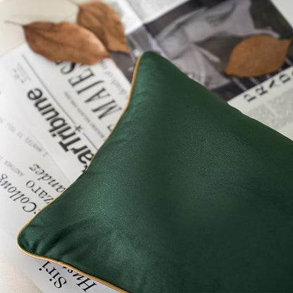 Aeckself Pack of 2 Luxury Velvet Green Lumbar Pillow Covers 12 x 20 Inch, Modern Decorative Pillowcase with Gold Trim Edge, Comfortable Soft Solid Cushion Case for Couch Bedroom Living Room