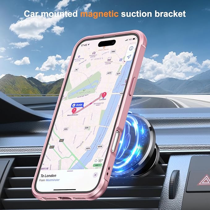 Compatible with iPhone 17 Case with Invisible Magnetic O-Ring Stand Military-Grade Phone Case for iPhone 17 6.3" [Compatible with Mag-Safe][Great Grip Feeling], Rose Gold