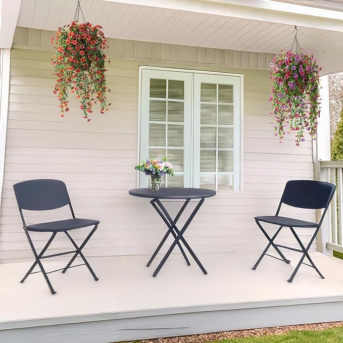 Artificial Hanging Flowers for Outdoors, 2 Pcs Fake Hanging Plant Spring Summer Decor, UV Resistant No Fade Realistic Faux Flower for Front Door Porch Planter Patio Garden Yard(Red Brown)