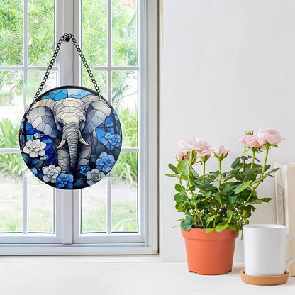 Handcrafted Organic Glass SunCatcher for Home Decor and Outdoor Garden Decor -Elephant Suncatcher Hanging Ornaments for Indoor Window Sun Catching, Room Decor Aesthetic and Housewarming Gifts