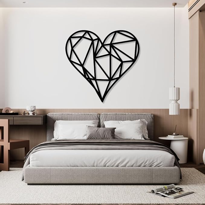 Metal Wall Art, Geometric Heart Metal Wall Art, Metal Art Heart, Heart Wall Decor, Geometric Wall Art, Line Art Wall Decor, Minimalist Wall Art, Wall Decor Living Room (Black, 41"x39"|103x100cm)
