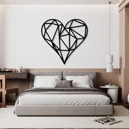 Metal Wall Art, Geometric Heart Metal Wall Art, Metal Art Heart, Heart Wall Decor, Geometric Wall Art, Line Art Wall Decor, Minimalist Wall Art, Wall Decor Living Room (Black, 35"x34"|90x87cm)