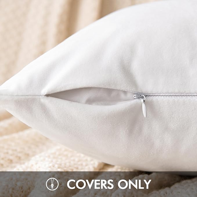 EMEMA Pack of 2 Velvet Throw Pillow Covers Decorative Square Pillowcase Soft Solid Cushion Case for Sofa Bedroom Chair Car 20x20 Inch White