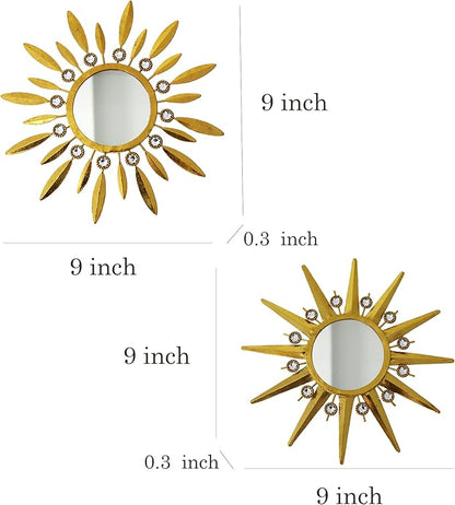 Champagne Gold Round Mirrors for Wall Art Pack of 3, Decorative Mirror Wall Christmas Decor& Vintage Room Decor, Sunburst Circle Mirrors Modern for Women & Moms