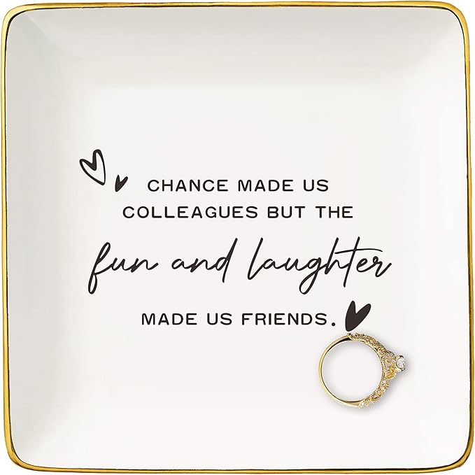 NZY Office Friendship Gift,Colleague Appreciation Gift,Co-worker Retirement Keepsake,Friends Leaving,Goodbye,Promotion,Farewell Present-Jewelry Tray Trinket Holder Ring Dish-Chance Made Us Colleagues