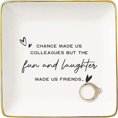 NZY Office Friendship Gift,Colleague Appreciation Gift,Co-worker Retirement Keepsake,Friends Leaving,Goodbye,Promotion,Farewell Present-Jewelry Tray Trinket Holder Ring Dish-Chance Made Us Colleagues