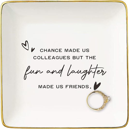 NZY Office Friendship Gift,Colleague Appreciation Gift,Co-worker Retirement Keepsake,Friends Leaving,Goodbye,Promotion,Farewell Present-Jewelry Tray Trinket Holder Ring Dish-Chance Made Us Colleagues