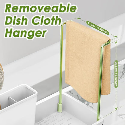 Stainless Steel Sink Caddy, Sponge Holder for Kitchen Sink with Brush Holder & Dishcloth Rack, Rustproof Organizer Countertop, Soap Dispenser Kitchen Organizers Storage Essentials, White