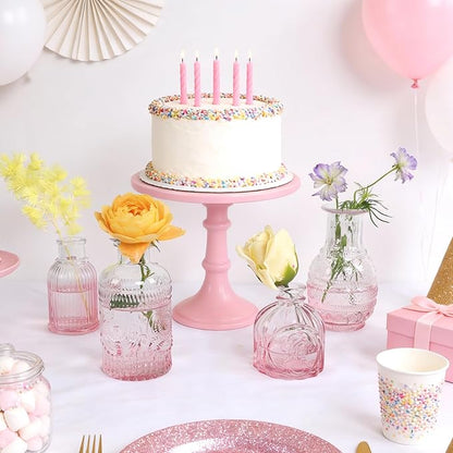 Pink Ombré Glass Bud Vase Set of 12, Vintage Embossed Mini Flower Vases for Centerpieces, Wedding, Bridal Shower, Baby Shower, Birthday Party, Decorative Small Glass Bottles for Home Decor
