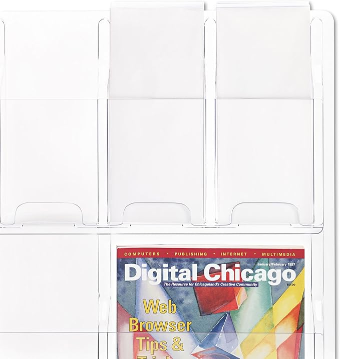 Safco Reveal Literature Rack, 6 Pamphlet and 6 Magazine Holder, Wall-Mounted Brochure Organizer, Acrylic, Clear