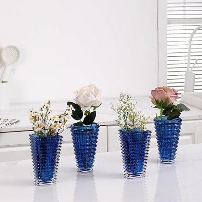 MCMCNCUIU Crystal Flower Vase Set of 4, Glass Vases for Centerpieces, Blue Vases for Flowers, Small Vase for Living Room, Bedroom, Kitchen, Office, Wedding