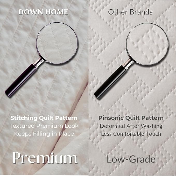 DOWN HOME King Quilt Bedding Set with Shams, Vintage Washed Soft Quilted Blanket Thin Comforter Lightweight Bedspread Coverlet Bed Cover, Brushed Microfiber Stripe Stitching, Linen White, 104"x90"