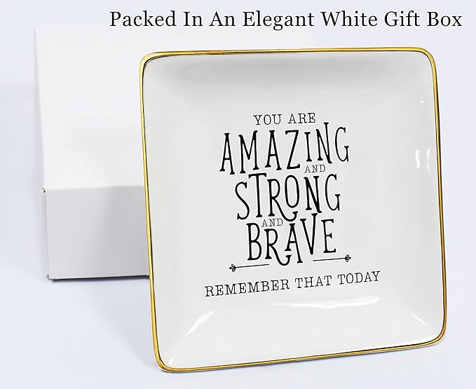 NZY Trinket Tray Ring Dish Jewelry Holder Gifts for Daughter,Niece,Granddaughter,Mom,Best Friend,Sister,Coworker,Nurse, Teacher,Wife,Grilfriend-You Are Amazing and Strong-Inspirational Gifts