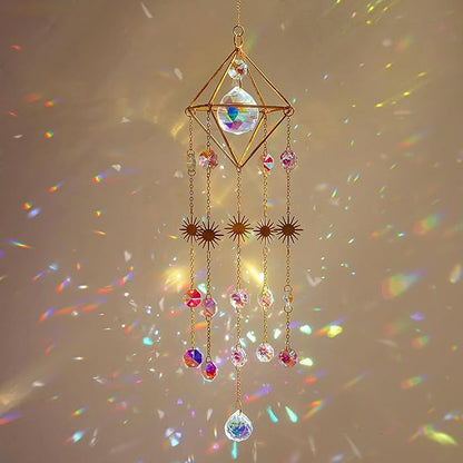 HDCRYSTALGIFTS 17inch Crystal Prisms Suncatcher for Window Hanging Gold-Plated Crystal Sun Catcher Indoor Window Rainbow Maker Home Garden Christmas Tree Decoration