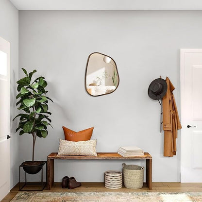 Asymmetrical Accent Mirror for Wall Irregular Oval Wood Frame Modern Unique Wall Mirrors Decorative Boho Vanity Bathroom Living Room Bedroom Entryway Hallway Artistic Wavy Mirror Small 16"x12"