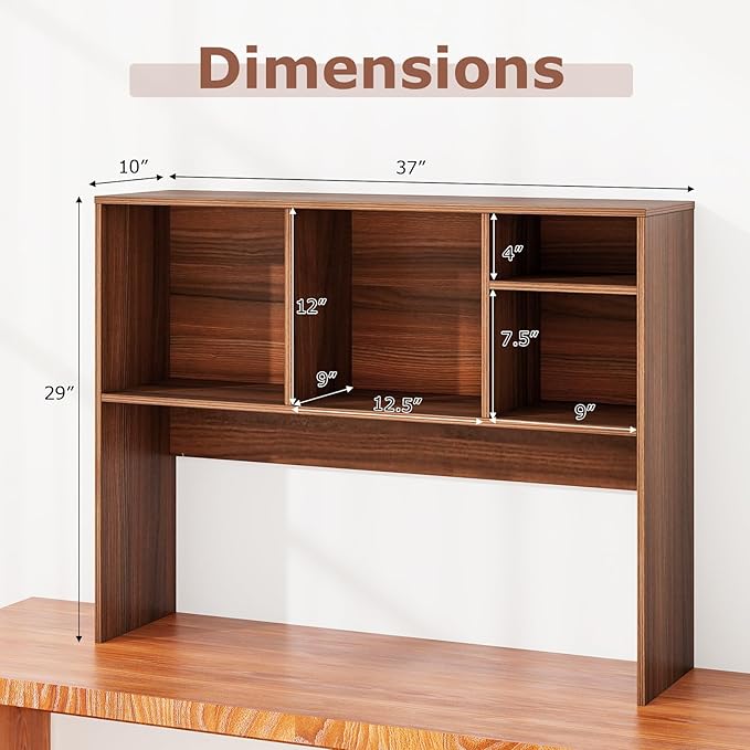 GOFLAME 4 Cubes Desktop Bookshelf, 37” Tabletop Wood Desk Shelf for Computer Monitor, Modern Countertop Desk Display Hutch Storage Organizer Shelf for Home Office, Dorm, Study (Walnut)
