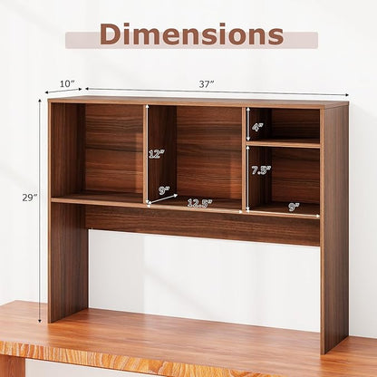 GOFLAME 4 Cubes Desktop Bookshelf, 37” Tabletop Wood Desk Shelf for Computer Monitor, Modern Countertop Desk Display Hutch Storage Organizer Shelf for Home Office, Dorm, Study (Walnut)