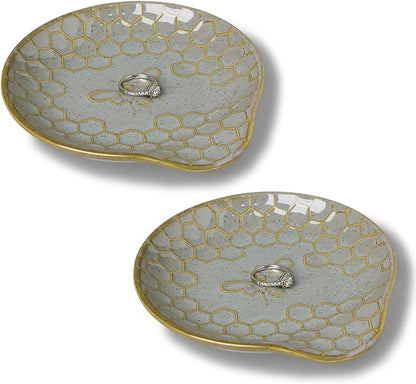 GDCZ Ceramic Jewelry Tray, 5.3" Decorative Dish, Personalized Jewelry Trays Tray with Pattern, Gifts for Friends, Sisters and Women,Set of 2 (Grey)