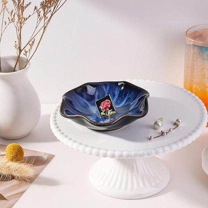 WHJY 2 Pack Ceramic Jewelry Dish 4.3 Inch Ring Holder for Women Decorative Lotus Flower Trinket Tray for Room Decor Pink and White Vanity Storage for Ring Earring Necklace
