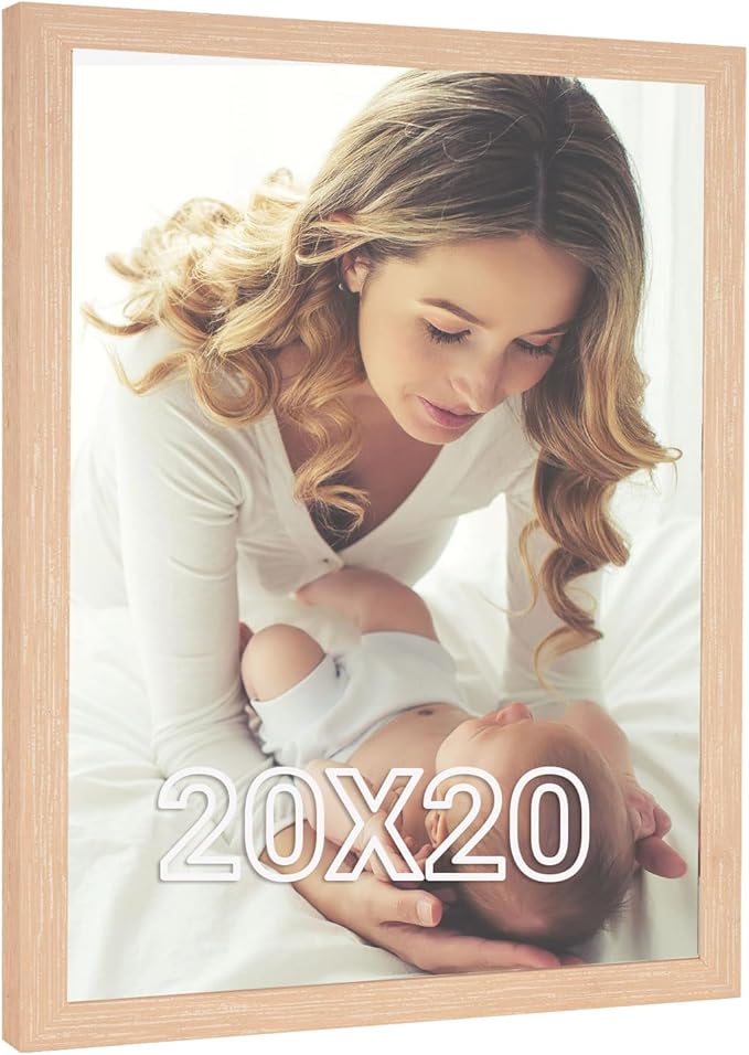20x20 Frame Natural Woodgrain,Rustic 20x20 Picture Frame Beige, Art Pic Hanging Poster Frame, 20 by 20 Gallery Family Concert Portrait Photo Frame Anniversary/Birthday/Wedding/Thank you/Christmas Gift