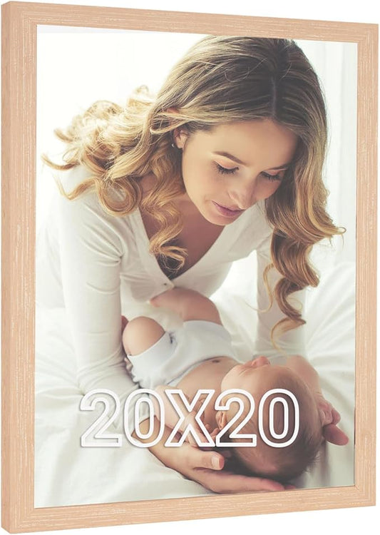 20x20 Frame Natural Woodgrain,Rustic 20x20 Picture Frame Beige, Art Pic Hanging Poster Frame, 20 by 20 Gallery Family Concert Portrait Photo Frame Anniversary/Birthday/Wedding/Thank you/Christmas Gift