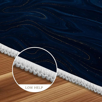 Luxury Marble Rug - 3x5 Rug, Navy Blue Marble Rugs, Modern Abstract Entryway Rugs, Washable & Non Slip Carpet Home Decor