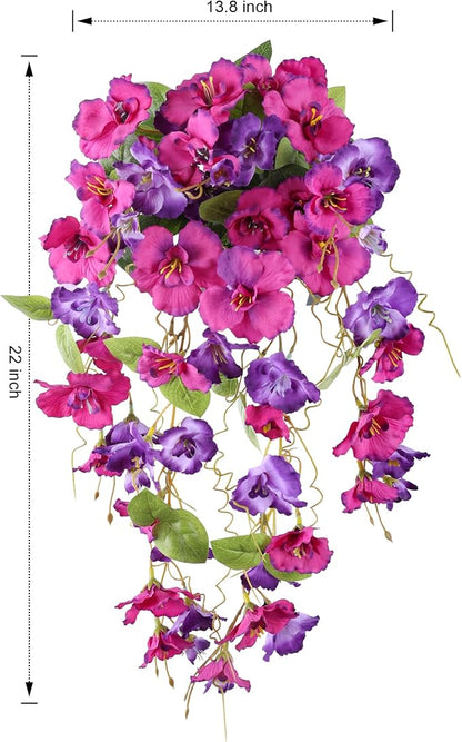 Fake Hibiscus Artificial Hanging Flowers Plants for Outdoors Spring Decoration, 4pcs Silk Hibiscus Vines Realistic UV Resistant Faux Flowers for Outside Planter Porch Patio Yard Wedding Party, Mix