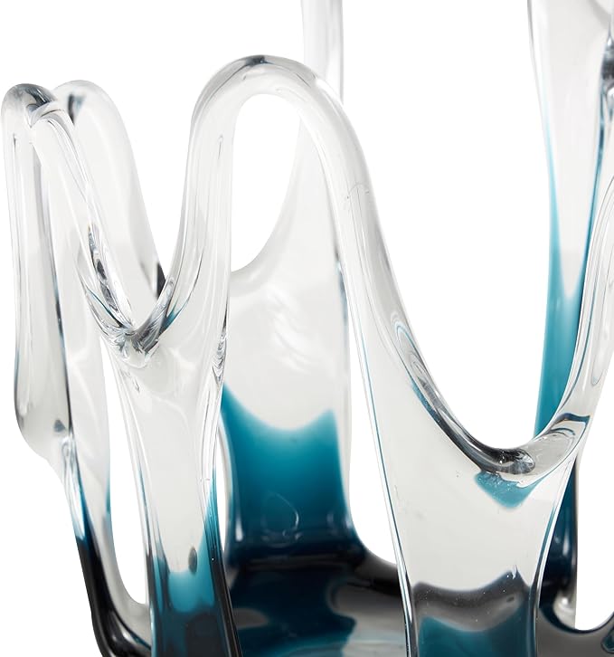 Deco 79 Glass Abstract Decorative Vase Ombre Centerpiece Vase with Wavy Oval Cutouts, Flower Vase for Home Decoration 7" x 7" x 10", Blue