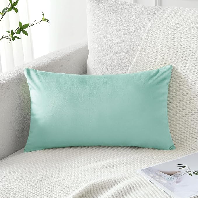 Artscope Luxury Velvet Pillow Covers Decorative Rectangle Pillowcases Soft Solid Cushion Cases for Couch Sofa Bedroom Car Decor 16x24 Inch Aqua Green
