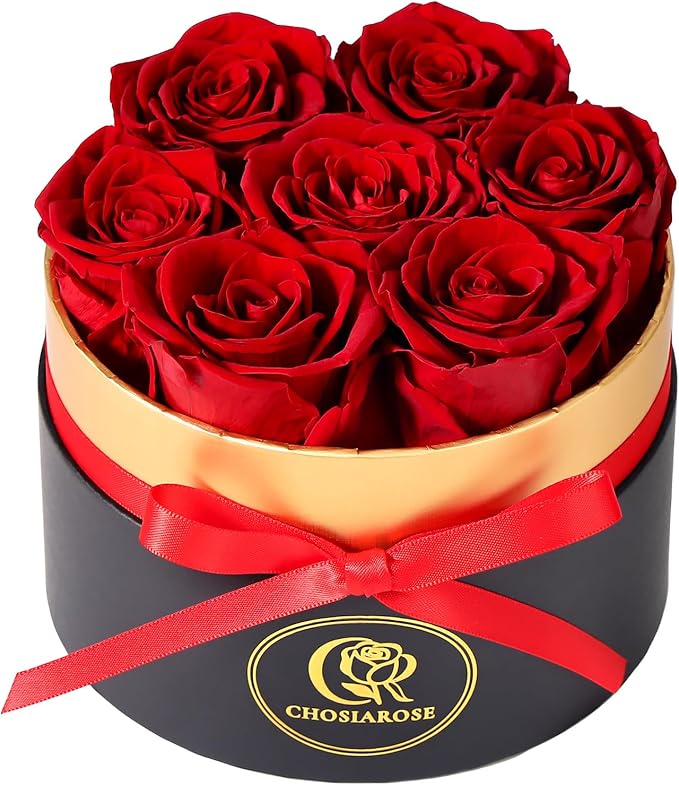 Roses Forever Flowers for Delivery - 7 Forever Preserved Roses in Box, Preserved Flowers Gifts Anniversary Birthday Gift for Mom Grandma Wife Women Valentines Rose Gift for Her Girlfriend