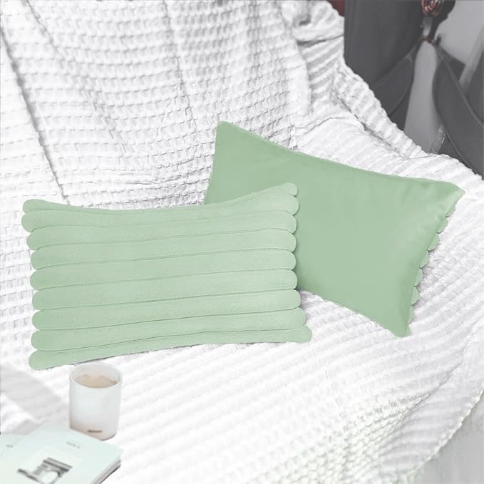 2 Pack 12x20 Pillow Cover Velvet Pillow Covers, Faux Fur Oblong Throw Pillow Covers for Living Room Decorations Throw Pillow Case, Throw Pillow Cover Cushion Cover for Sofa Bedroom Car, Sage Green