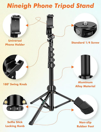 71" Tripod for iPhone, Phone Tripod Selfie Stick with Remote, Cell Phone Tripods & Tall Travel Tripods for Recording Video Selfies Photo, Compatible with iPhone 17 16 15 14 Pro Max 13 Android