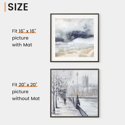 20x20 inch Metal Picture Frame - Thin Aluminum Square Photo Frames with 16x16 Removable Mat - High Definition Plexiglass - Vertical and Horizontal Display - Wall Hook Hanging Hardware Included - Black, Set of 1