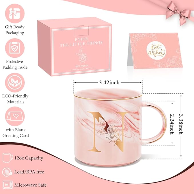 Valentines Day Gifts for Her, Anniversary Birthday Galentines Gifts for Women Mom Grandma Friend Sister Wife Teacher Coworker, Personalized Initial Customized Gift Monogrammed A-Z Coffee Mug 12 OZ(N)