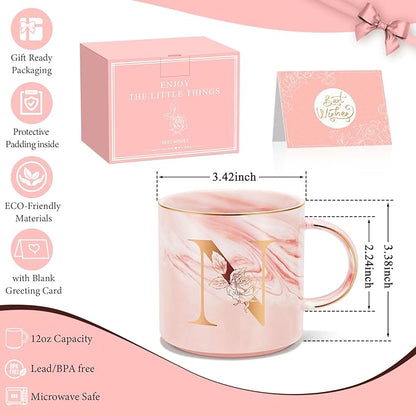 Valentines Day Gifts for Her, Anniversary Birthday Galentines Gifts for Women Mom Grandma Friend Sister Wife Teacher Coworker, Personalized Initial Customized Gift Monogrammed A-Z Coffee Mug 12 OZ(N)